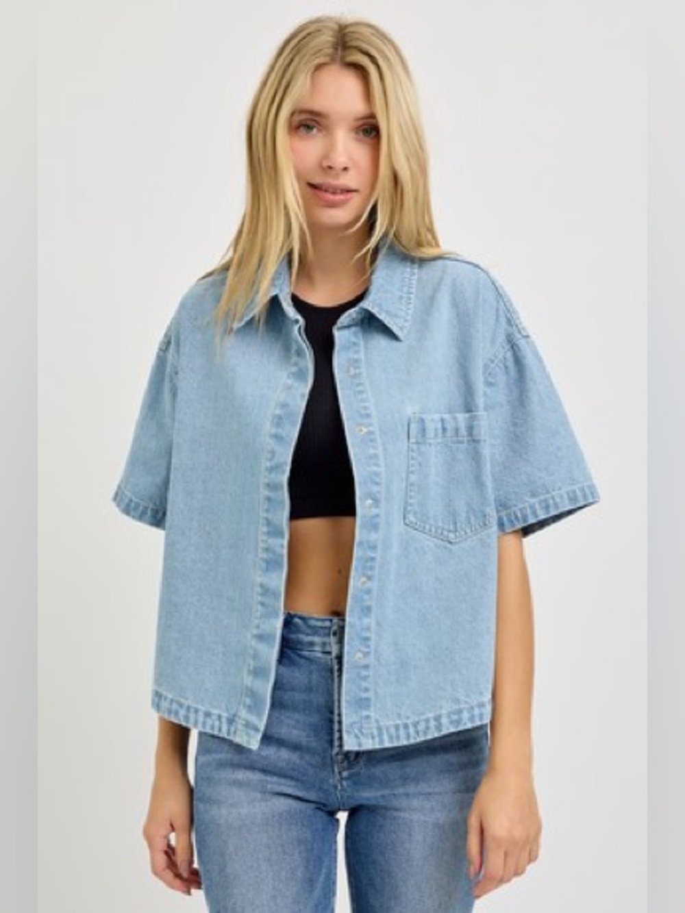 RISEN Oversized Half Sleeve Cropped Shirt – Light Blue🛍️ - Picture 2 of 4